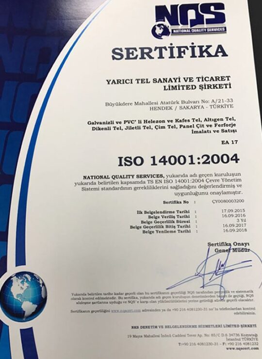 Yarıcı Tel Kalite Sertifikası