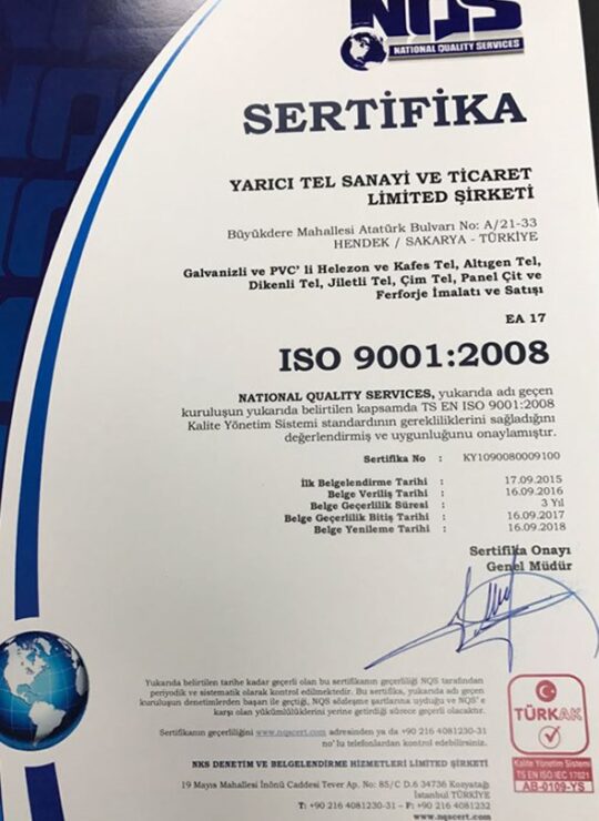 Yarıcı Tel Kalite Sertifikası 3